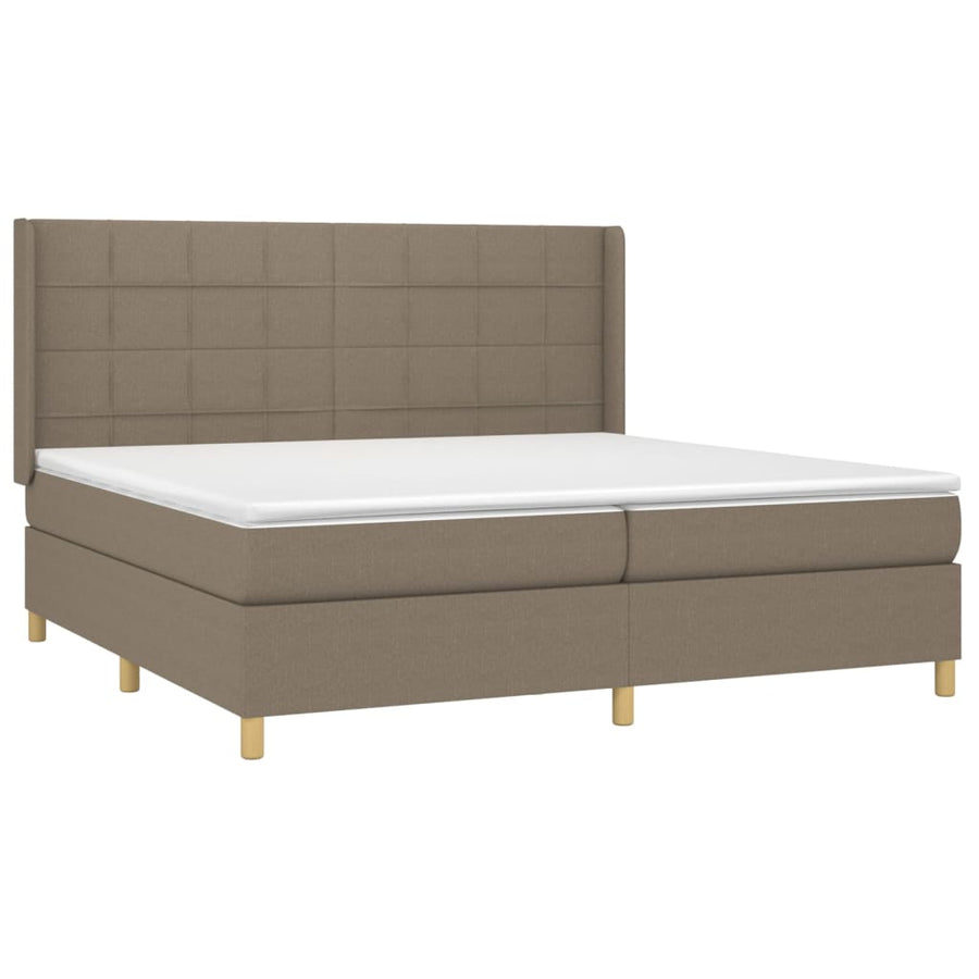 Boxspring Met Matras En Led Stof Taupe 200 x 200 cm Blok met vierkanten