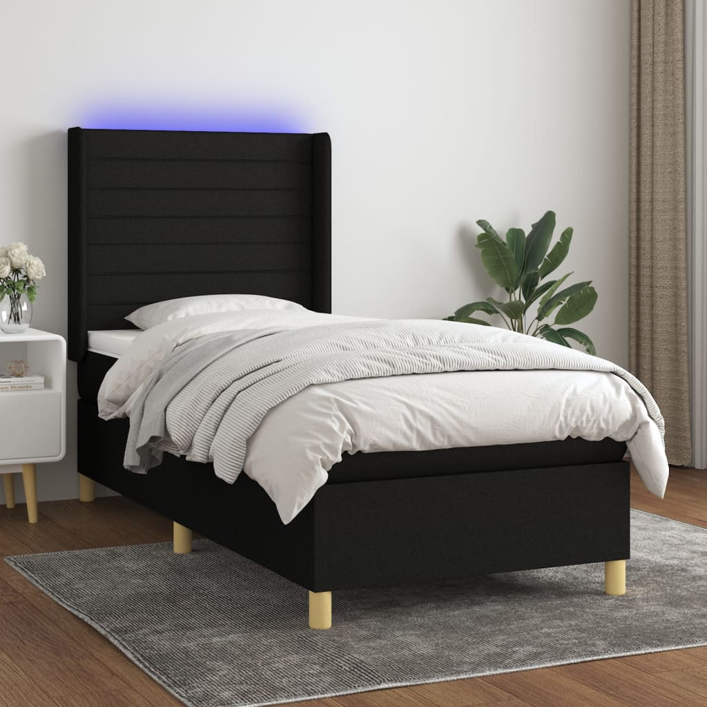 Boxspring Met Matras En Led Stof Zwart 80 x 200 cm Horizontale strepen
