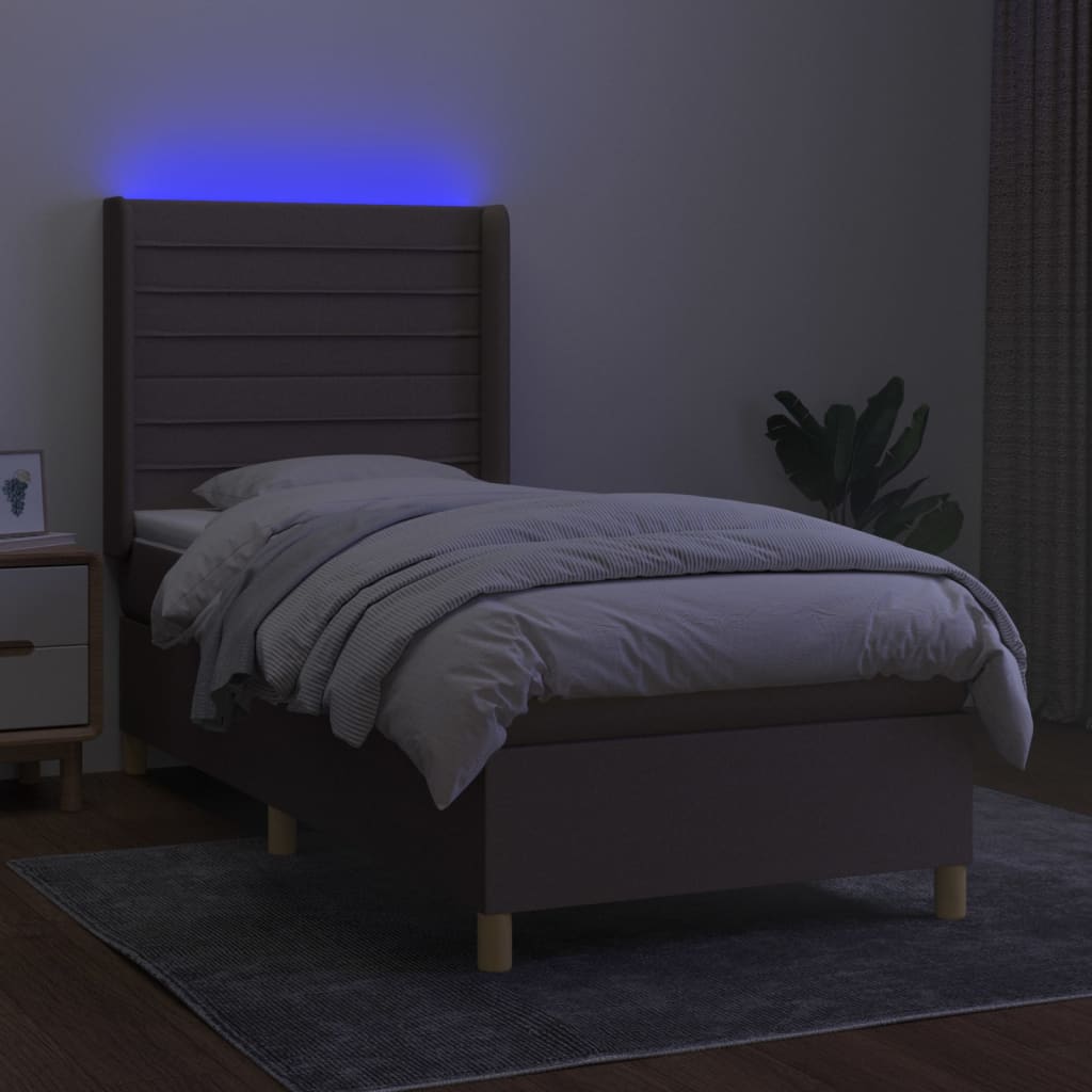 Boxspring Met Matras En Led Stof Taupe 80 x 200 cm Horizontale strepen