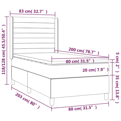 Boxspring Met Matras En Led Stof Taupe 80 x 200 cm Horizontale strepen