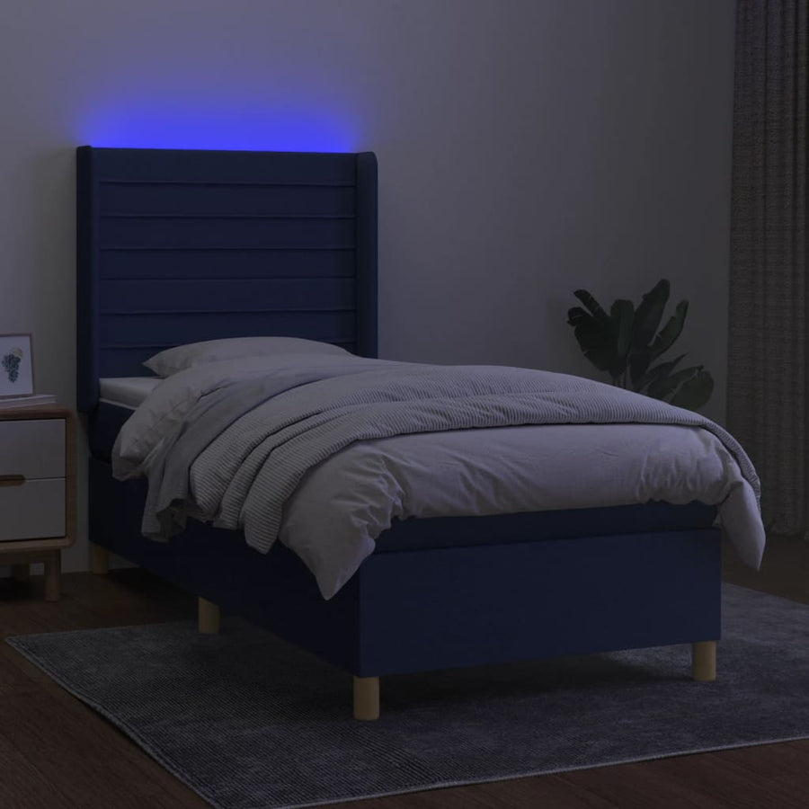 Boxspring Met Matras En Led Stof Blauw 80 x 200 cm Horizontale strepen