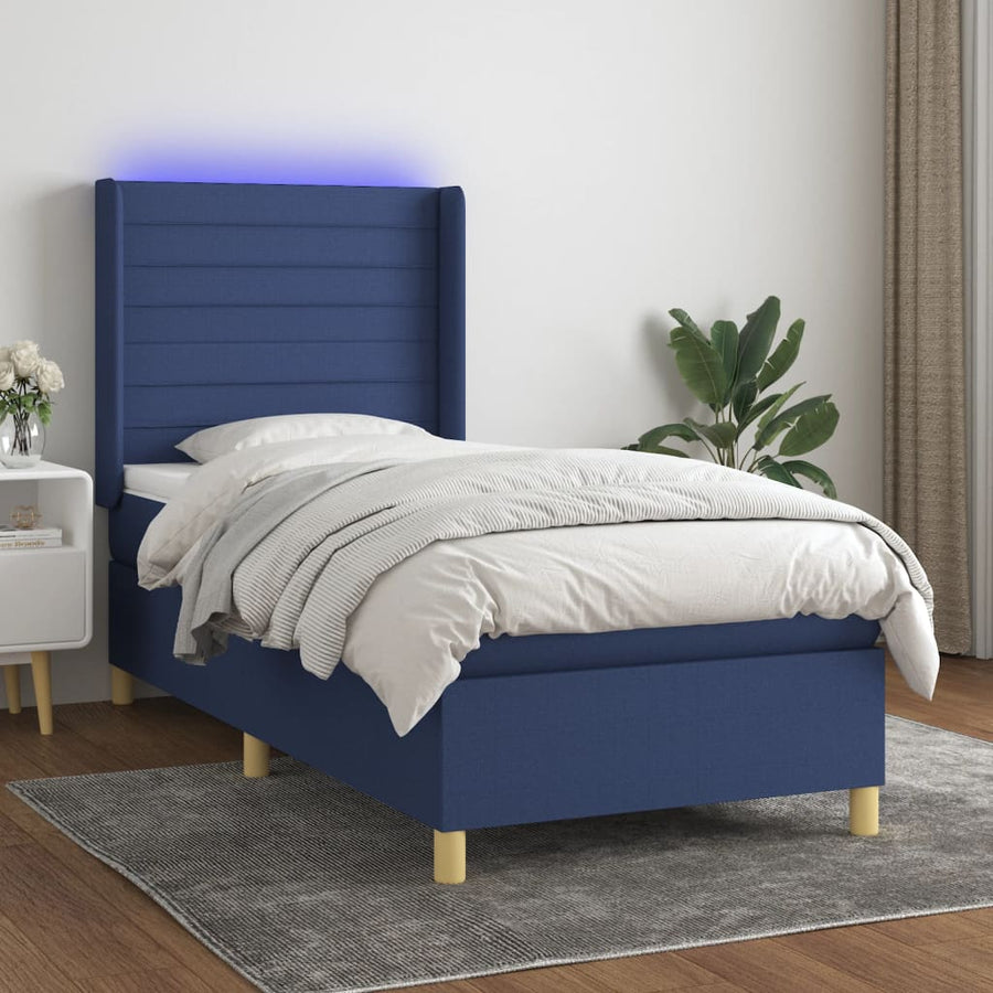 Boxspring Met Matras En Led Stof Blauw 80 x 200 cm Horizontale strepen