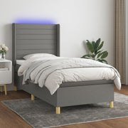 Boxspring 90x190 cm donkergrijs met matras en LED