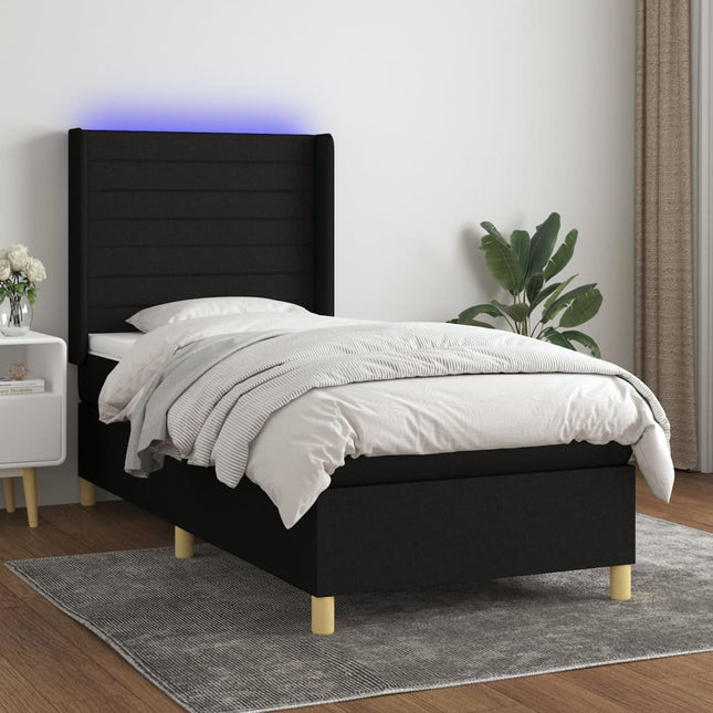 Boxspring Met Matras En Led Stof Zwart 90 x 190 cm Horizontale strepen