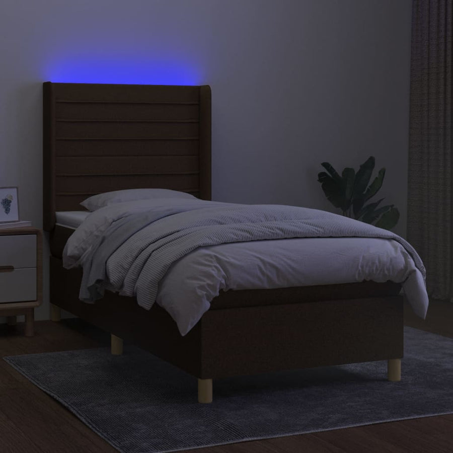 Boxspring Met Matras En Led Stof Donkerbruin 90X190 Cm 90 x 190 cm Horizontale strepen