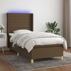 Boxspring Met Matras En Led Stof Donkerbruin 90X190 Cm 90 x 190 cm Horizontale strepen