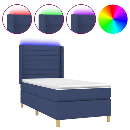 Boxspring Met Matras En Led Stof Blauw 90X190 Cm Blauw 90 x 190 cm Horizontale strepen
