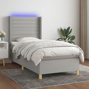 Boxspring 90x200 cm lichtgrijs met matras en LED