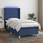 Boxspring Met Matras En Led Stof Blauw 90 x 200 cm Horizontale strepen