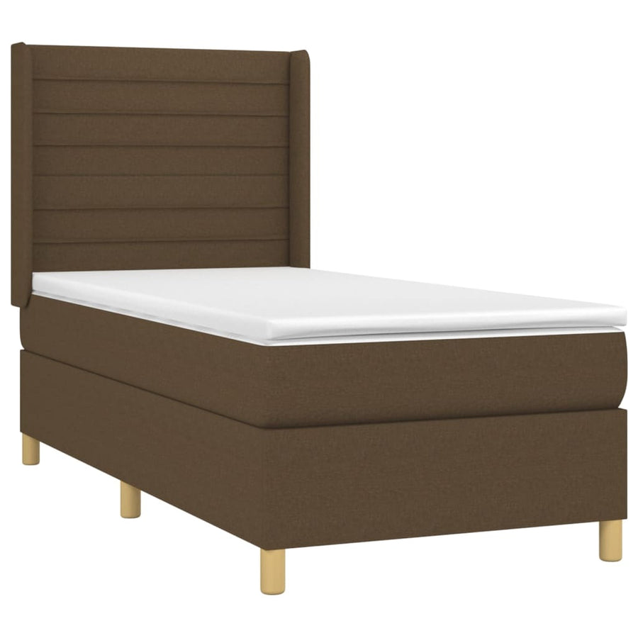 Boxspring Met Matras En Led Stof Donkerbruin 100 x 200 cm Horizontale strepen