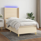 Boxspring Met Matras En Led Stof Kleurig Crème 100 x 200 cm Horizontale strepen