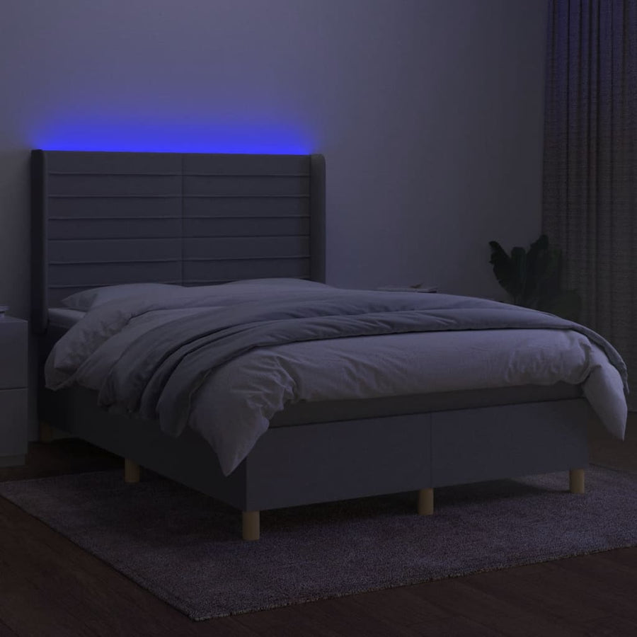 Boxspring Met Matras En Led Stof Lichtgrijs 140 x 190 cm Horizontale strepen