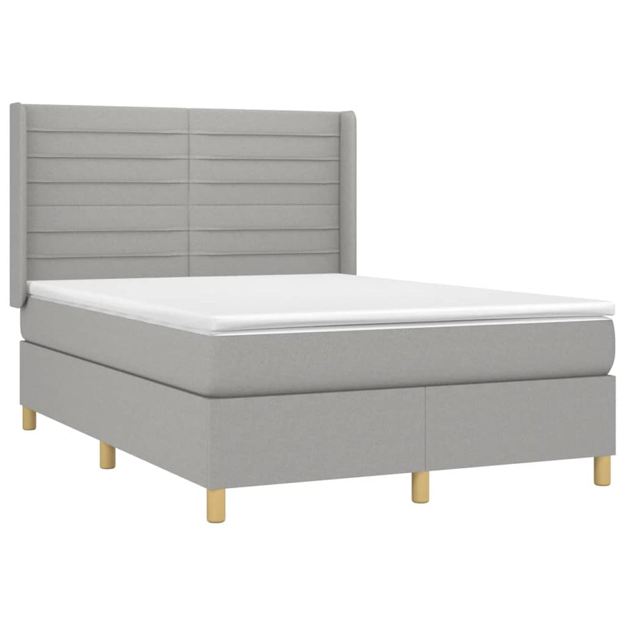 Boxspring Met Matras En Led Stof Lichtgrijs 140 x 190 cm Horizontale strepen
