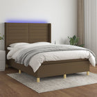 Boxspring Met Matras En Led Stof Donkerbruin 140 x 190 cm Horizontale strepen