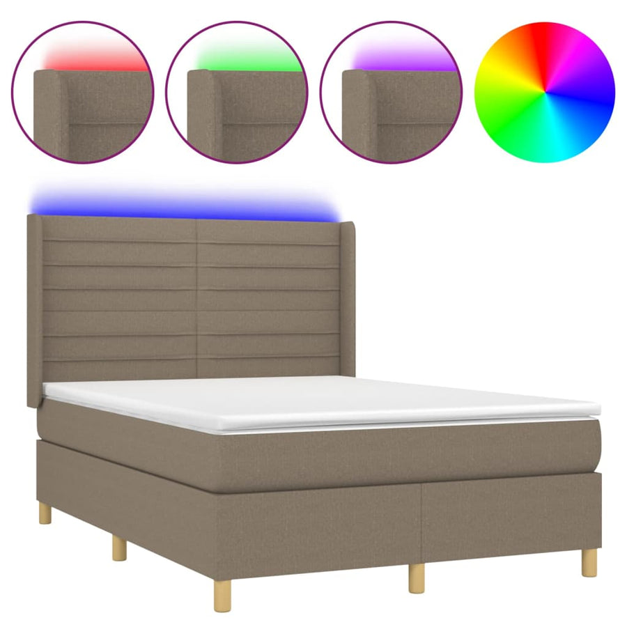 Boxspring met matras en LED stof taupe 140x190 cm 140 x 190 cm Horizontale strepen