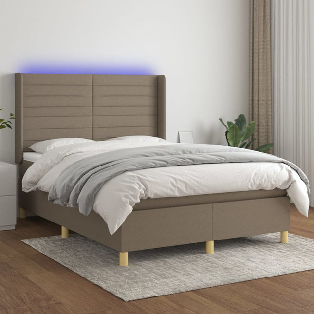 Boxspring met matras en LED stof taupe 140x190 cm 140 x 190 cm Horizontale strepen