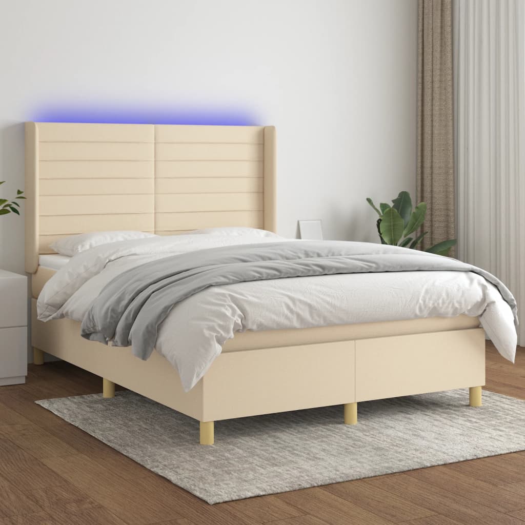Boxspring met matras en LED stof crèmekleurig 140x190 cm 140 x 190 cm Crème