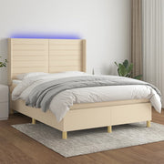 Boxspring met matras en LED crèmekleurig 140x190 cm