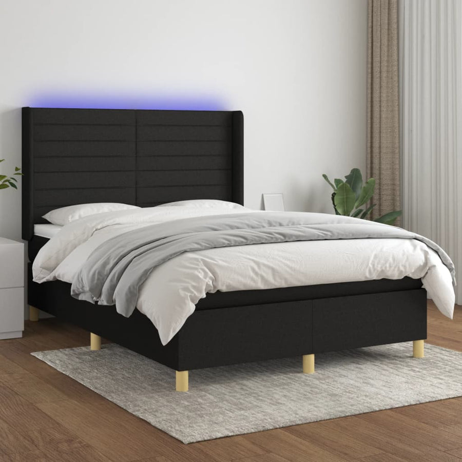 Boxspring Met Matras En Led Stof Zwart 140 x 200 cm Horizontale strepen