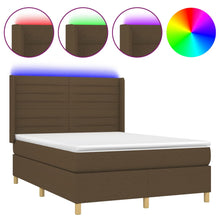 Boxspring Met Matras En Led Stof Donkerbruin 140 x 200 cm Horizontale strepen