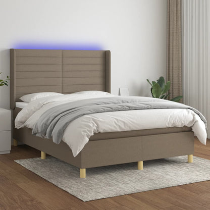 Boxspring met matras en LED stof taupe 140x200 cm 140 x 200 cm Taupe