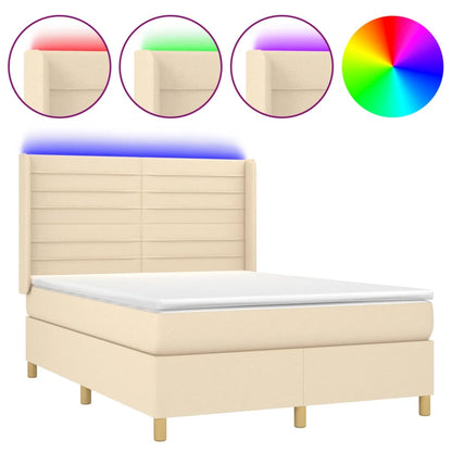 Boxspring met matras en LED stof crèmekleurig 140x200 cm 140 x 200 cm Crème