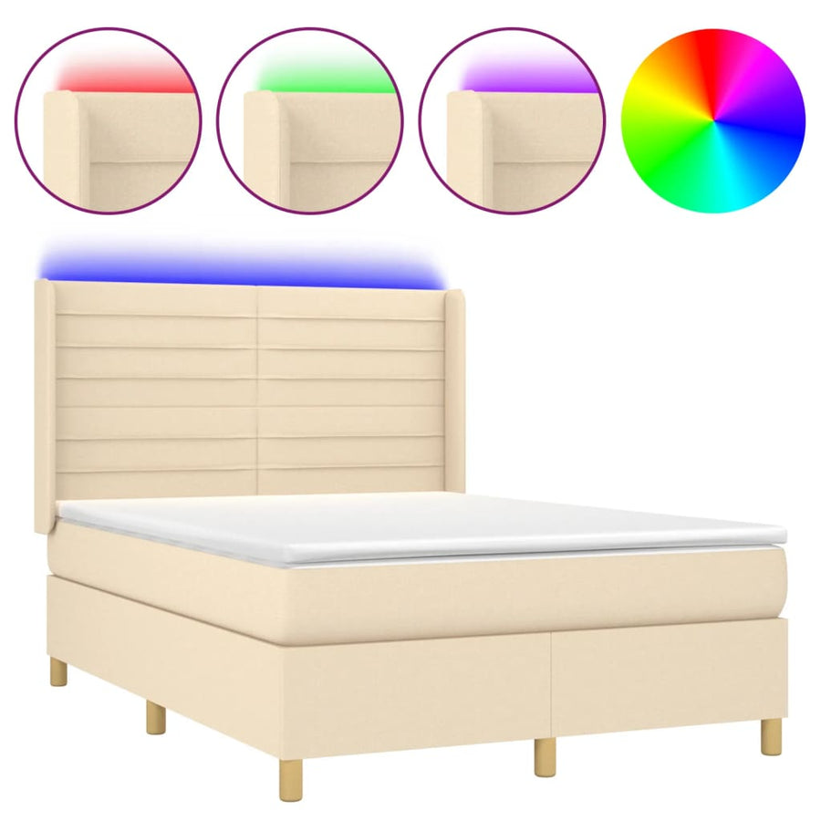 Boxspring met matras en LED stof crèmekleurig 140x200 cm 140 x 200 cm Crème