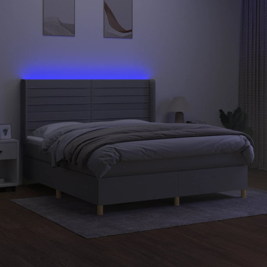 Boxspring Met Matras En Led Stof Lichtgrijs 160 x 200 cm Horizontale strepen