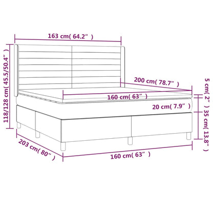 Boxspring Met Matras En Led Stof Lichtgrijs 160 x 200 cm Horizontale strepen