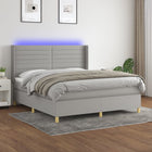 Boxspring Met Matras En Led Stof Lichtgrijs 160 x 200 cm Horizontale strepen