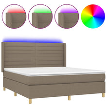 Boxspring Met Matras En Led Stof Taupe 160X200 Cm 160 x 200 cm Horizontale strepen