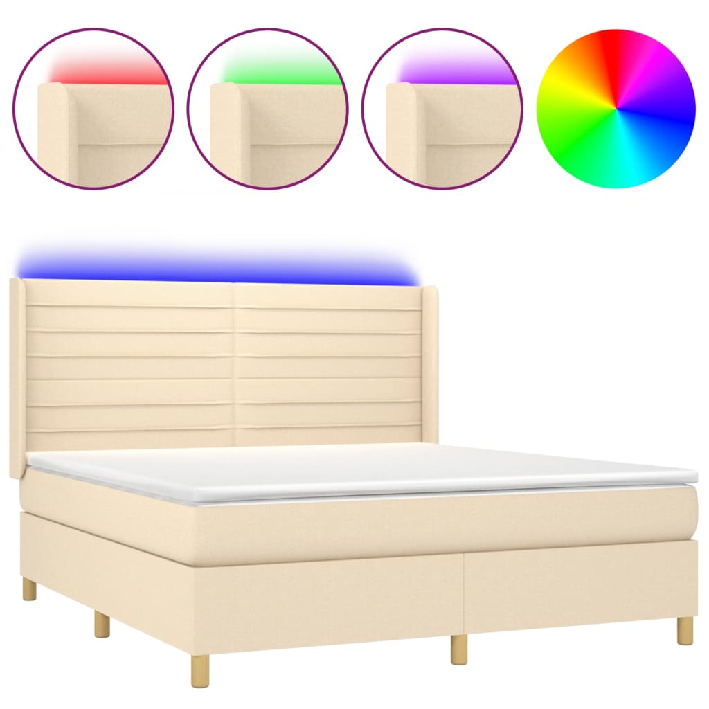 Boxspring Met Matras En Led Stof Kleurig Crème 160 x 200 cm Horizontale strepen