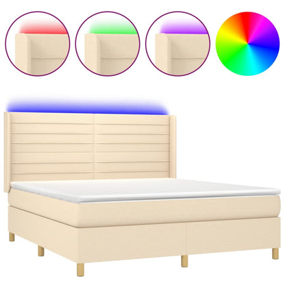 Boxspring Met Matras En Led Stof Kleurig Crème 160 x 200 cm Horizontale strepen
