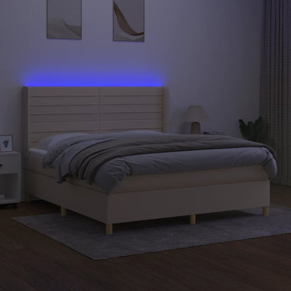 Boxspring Met Matras En Led Stof Kleurig Crème 160 x 200 cm Horizontale strepen
