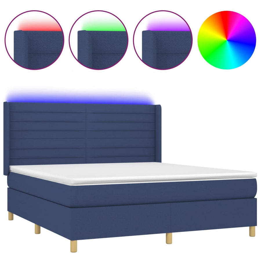 Boxspring Met Matras En Led Stof Blauw 160 x 200 cm Horizontale strepen