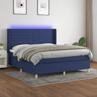 Boxspring Met Matras En Led Stof Blauw 160 x 200 cm Horizontale strepen