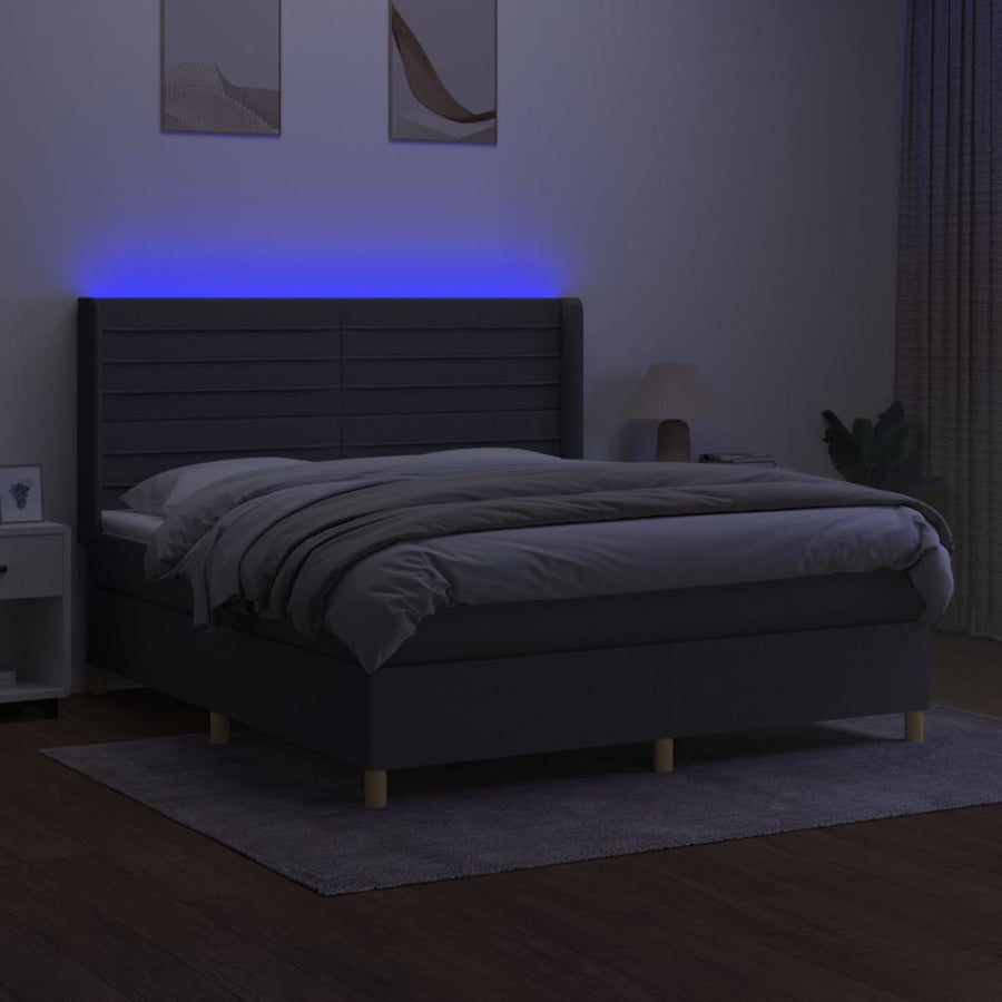 Boxspring Met Matras En Led Stof Donkergrijs 180 x 200 cm Horizontale strepen