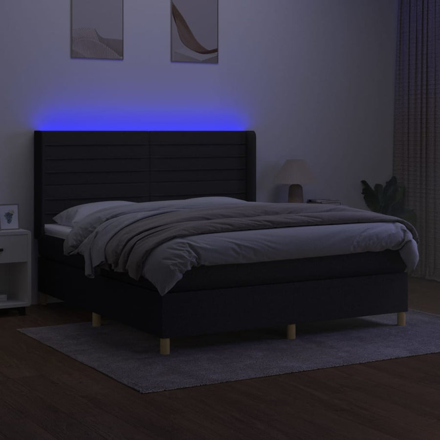 Boxspring Met Matras En Led Stof Zwart 180 x 200 cm Horizontale strepen