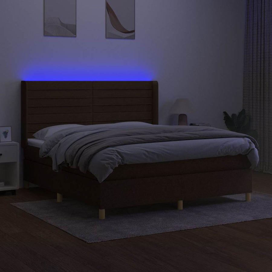 Boxspring Met Matras En Led Stof 180 x 200 cm Donkerbruin