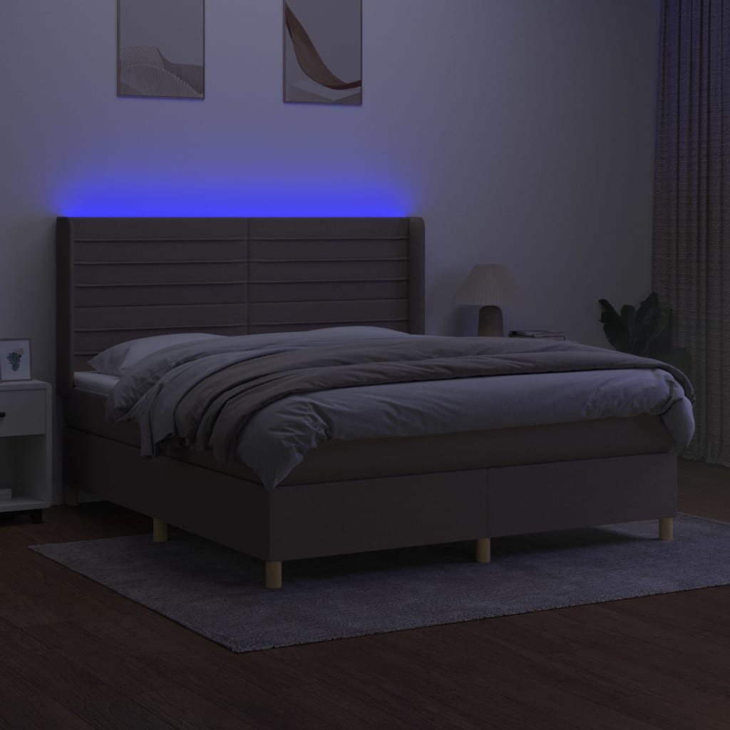 Boxspring Met Matras En Led Stof Taupe 180 x 200 cm Horizontale strepen