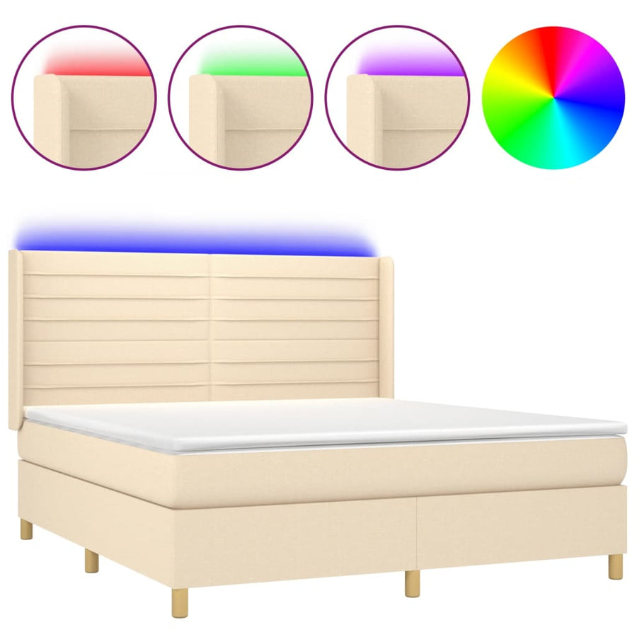 Boxspring Met Matras En Led Stof Kleurig 180 x 200 cm Crème