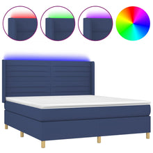 Boxspring Met Matras En Led Stof Blauw 180X200 Cm Blauw 180 x 200 cm Horizontale strepen
