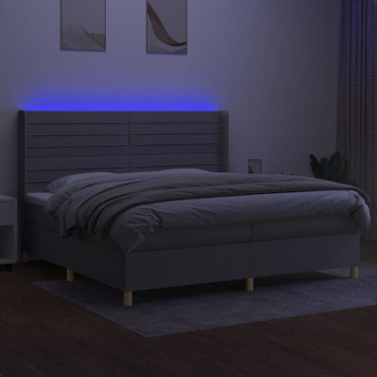 Boxspring Met Matras En Led Stof Lichtgrijs 200 x 200 cm Horizontale strepen
