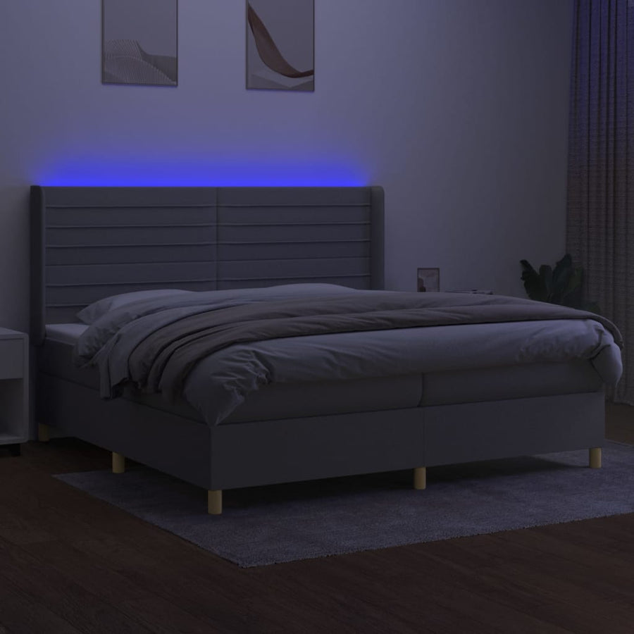 Boxspring Met Matras En Led Stof Lichtgrijs 200 x 200 cm Horizontale strepen