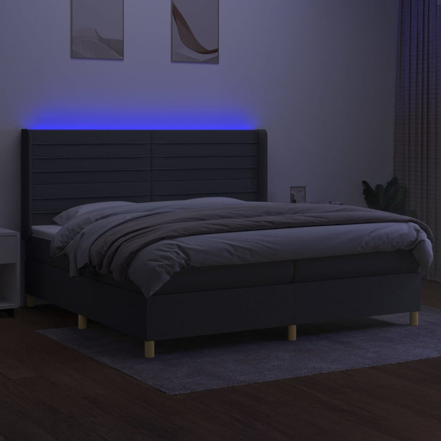 Boxspring Met Matras En Led Stof Donkergrijs 200 x 200 cm Horizontale strepen