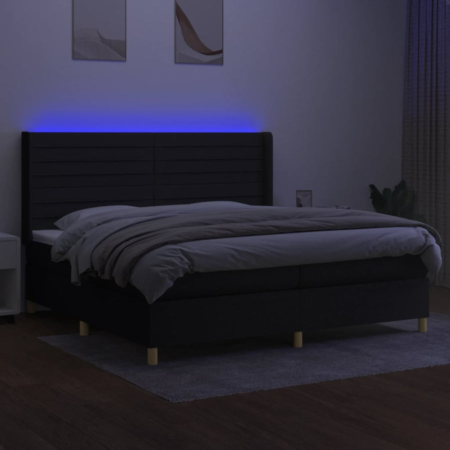 Boxspring Met Matras En Led Stof Zwart 200 x 200 cm Horizontale strepen