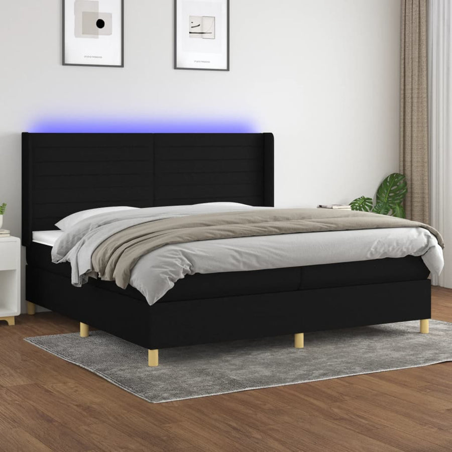Boxspring Met Matras En Led Stof Zwart 200 x 200 cm Horizontale strepen