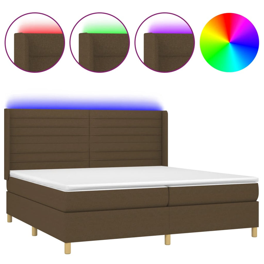 Boxspring Met Matras En Led Stof Donkerbruin 200 x 200 cm Horizontale strepen