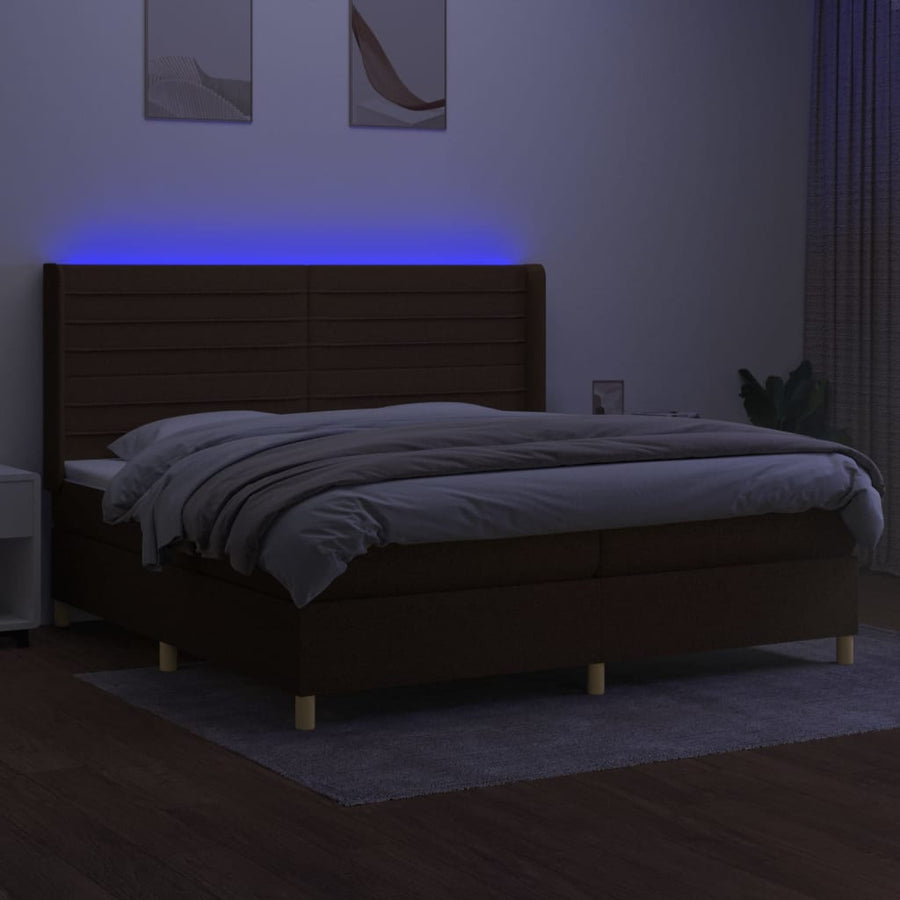 Boxspring Met Matras En Led Stof Donkerbruin 200 x 200 cm Horizontale strepen