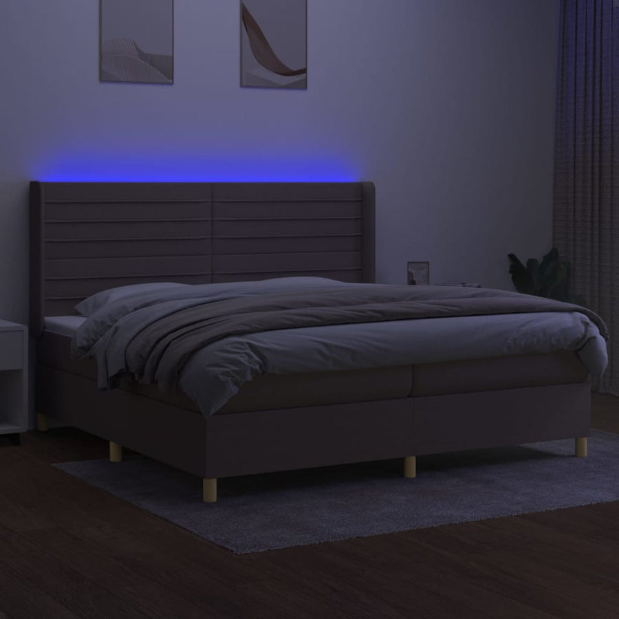 Boxspring met matras en LED stof taupe 200x200 cm 200 x 200 cm Horizontale strepen